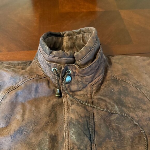 Vintage Royal Fashions Brown Leather Bomber Jacket L - Picture 12 of 14